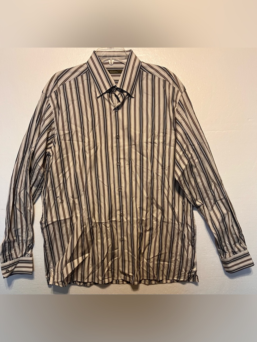 Men's Ermenegildo Zegna 2xL Black & White and Brown Striped Button-Up Shirt